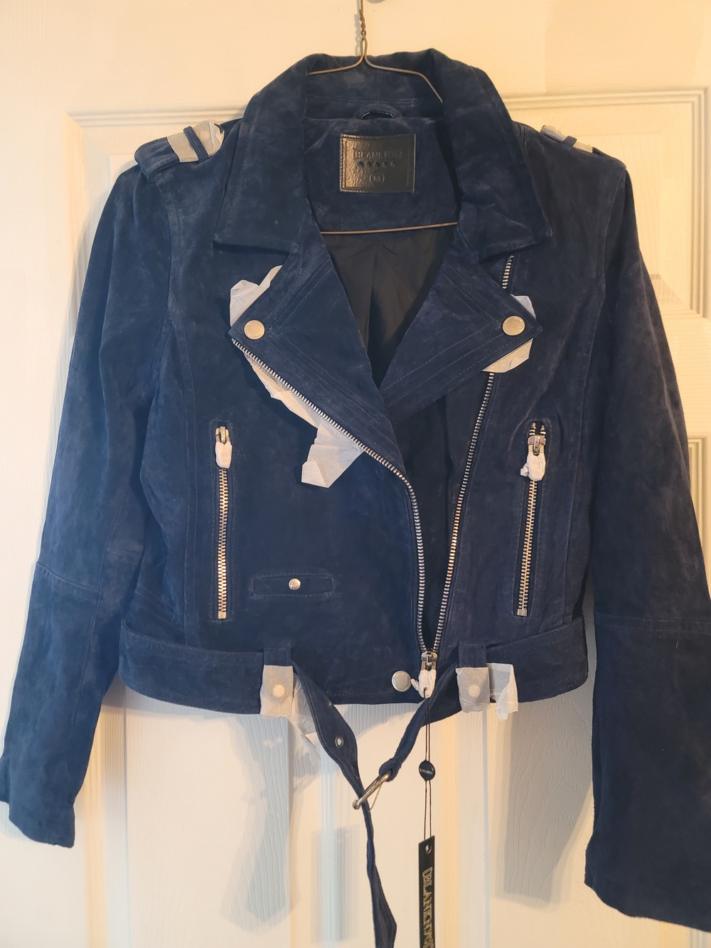 Blank NYC Navy Blue Suede Moto Jacket - Picture 1 of 4